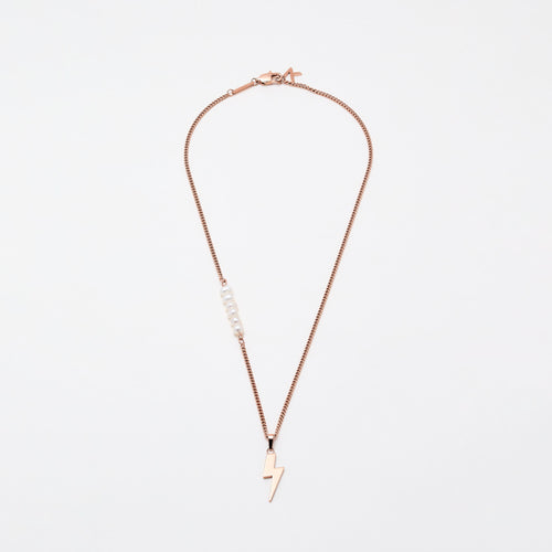 Lightning Necklace Rose Gold & White Pearl (470mm)