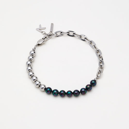 Chain Sphere Bracelet Silver & Black Pearl