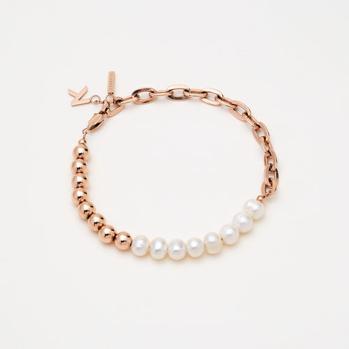 Chain Sphere Bracelet Rose Gold & White Pearl